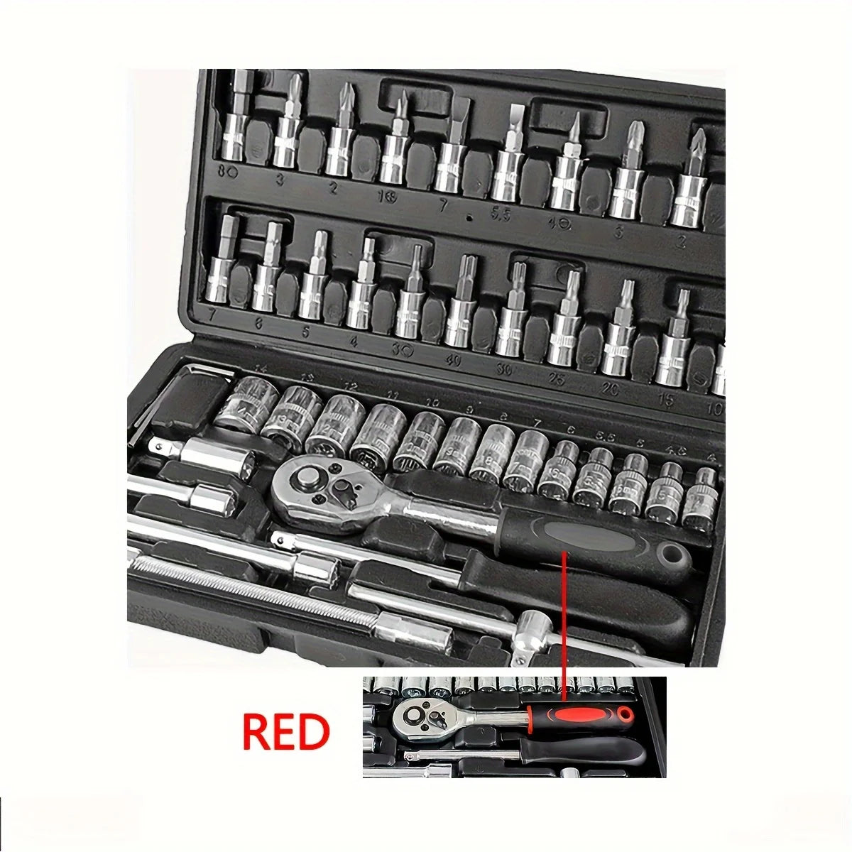 46-Piece 1/4-Inch Socket Wrench Set with Positioning Sockets Metric and Long Barsfor Automotive and Home Use  Storage Case