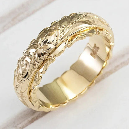 14 k Gold color Suspended Carved Rose Flower Ring for women and men gold rings Women's jewelry rings Wedding Anniversary 2021