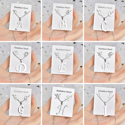 Fashion Stainless Steel A-Z Alphabet Initial Necklace 26 English Letter Earrings Necklace For Women Set Personalize Jewelry Gift