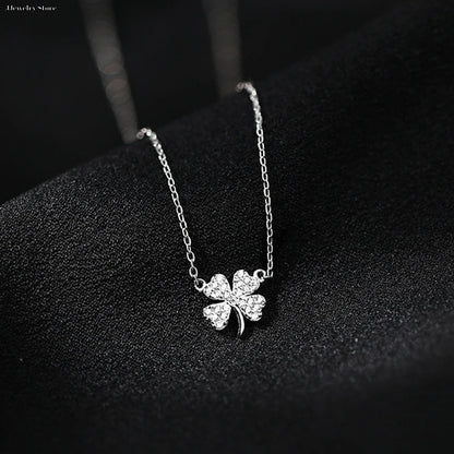 Fashion Four-leaf Clover Necklace Luck Leaves Crystal Zircon Pendant Clavicle Chain For Women Light Luxury Party Jewelry Gift