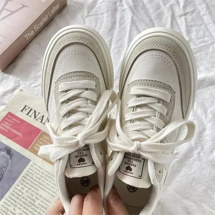 Thick-soled canvas shoes for women 2024 spring and autumn new niche original retro all-match sneakers Hong Kong style