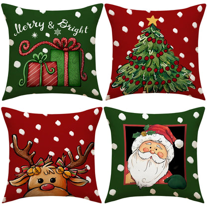 4Pcs Christmas  Decorations Pillow Covers 18x18inch, Cushion Cover Sofa Square Throw Pillow Cases Decorations Home Decor Party