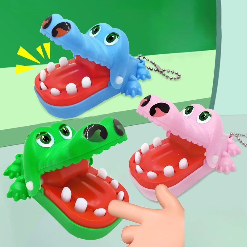 1 Pc Crocodile Teeth Dentist Game ABS Crocodile Biting Finger Game Family Tabletop Party Toy Funny Toy with Keychain for Kids