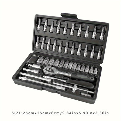 46-Piece 1/4-Inch Socket Wrench Set with Positioning Sockets Metric and Long Barsfor Automotive and Home Use  Storage Case