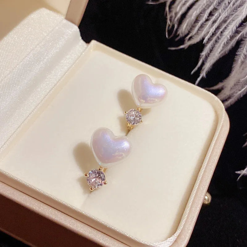 2022 New Trend Simulation Pearl Long Earrings Women's Flower Rhinestone Wedding Pendant Earrings Fashion Korean Jewelry Earrings