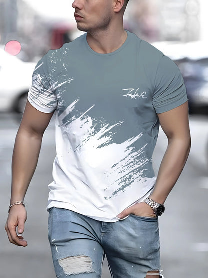 Casual Men's T-Shirt Gradient Printed Short Sleeve T-Shirt For Men 3d Text Pattern Tees Top Fashion Street Design Men's Clothing