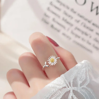 Vintage Daisy Flower Rings For Women Korean Style Adjustable Opening Finger Ring Bride Wedding Engagement Statement Jewelry Gif