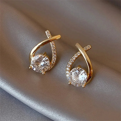 Fashion Cross Stud Earrings For Women Girls Korean Style Elegant Crystal Jewelry Ear Rings Fishtail Lady Earrings Gift