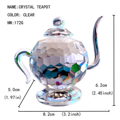 S/M/L Clear Crystal Teapot Figurines Art Collection Paperweight Glass Teapot Mini Sculpture Ornament Home Table Decor Xmas Gift