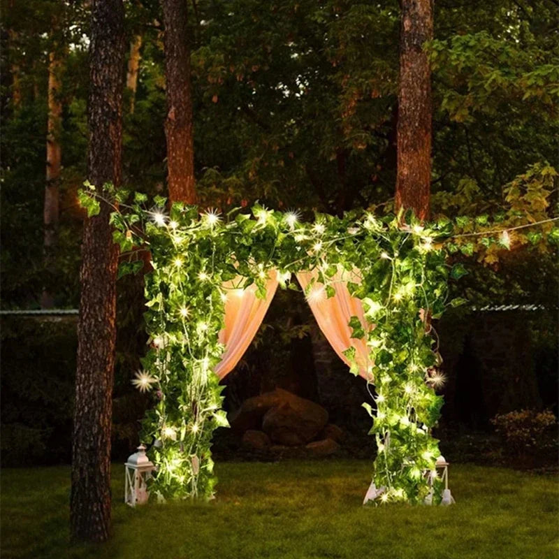 2.3m Silk Leaves Fake Creeper Green Leaf Ivy Vine 3m LED String Lights for Home Wedding Party Hanging Garland Artificial Flower