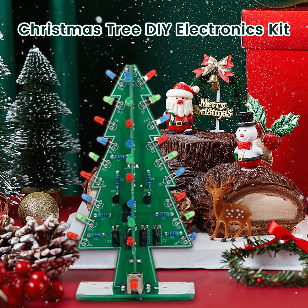 Xmas Tree DIY Kits RGB LED Flashing Tree DIY Kits Electronics Soldering Colorful 3D for Soldering Practice Learning