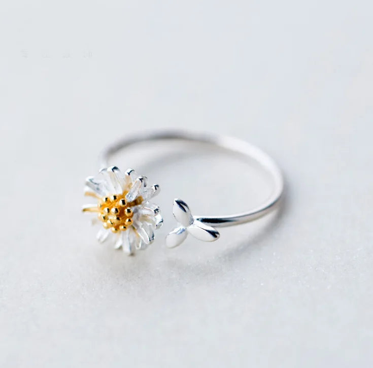 Vintage Daisy Flower Rings For Women Korean Style Adjustable Opening Finger Ring Bride Wedding Engagement Statement Jewelry Gif