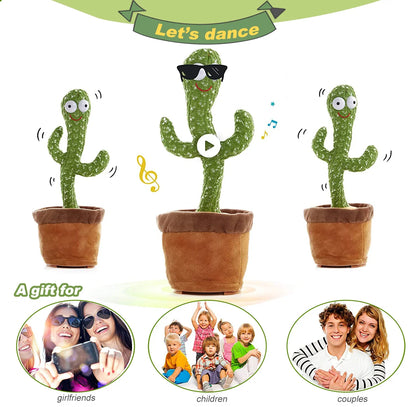 Rechargeable Dancer Cactus Glowing Dancing Electronic Plush Toys Can Sing Record Lighten for Baby Toy Education Funny Gift