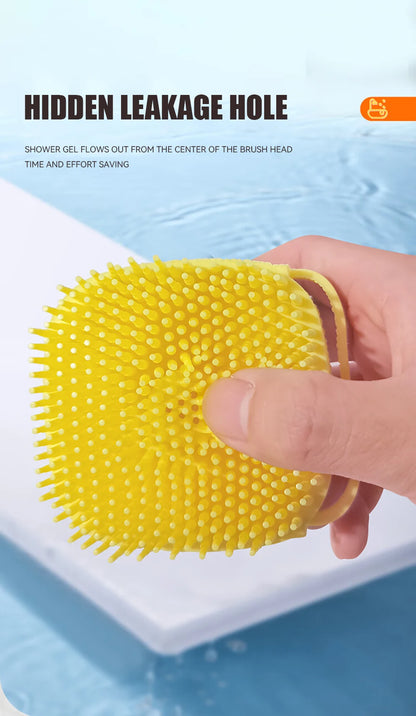 Dog Bathing Brush Pet Massage Brush Shampoo Dispenser Soft Silicone Brush Rubber Bristle for Dogs and Cats Shower Grooming Tool