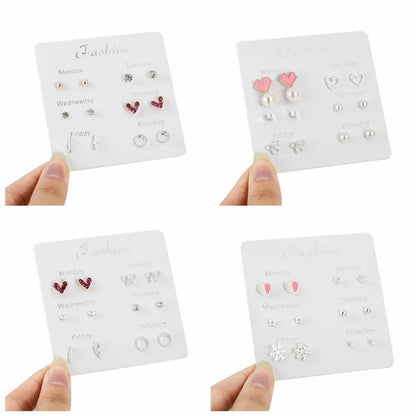 Cute 6/7Pair Set Butterfly Heart Stud Earrings for Women Girl Exquisite Party Dailywear Jewelry Birthday Gift Simple Accessories