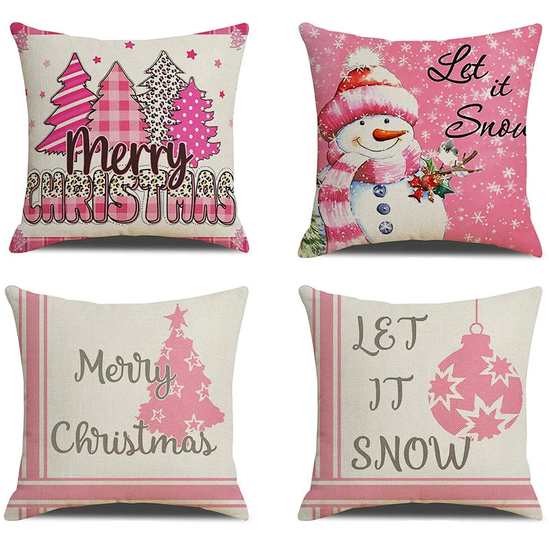 4Pcs Christmas  Decorations Pillow Covers 18x18inch, Cushion Cover Sofa Square Throw Pillow Cases Decorations Home Decor Party