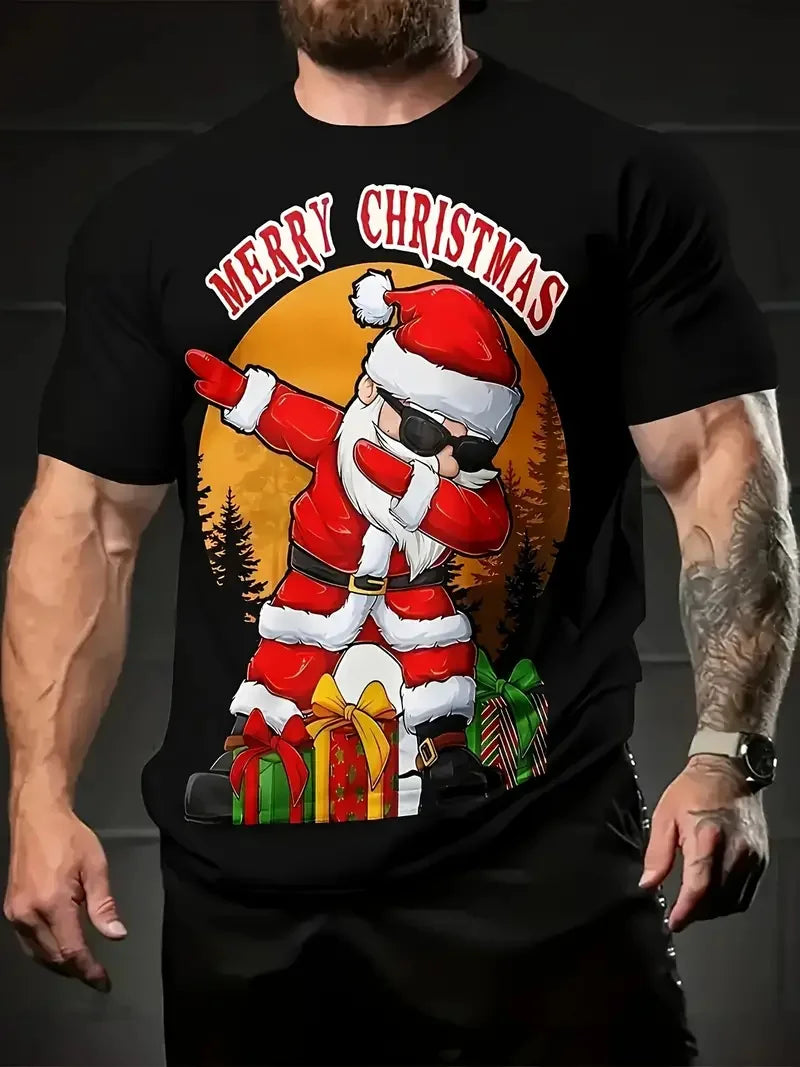 Santa Claus 3D printed men's T-shirt fashionable Christmas holiday gift men round neck short sleeved oversized Hip hop clothing