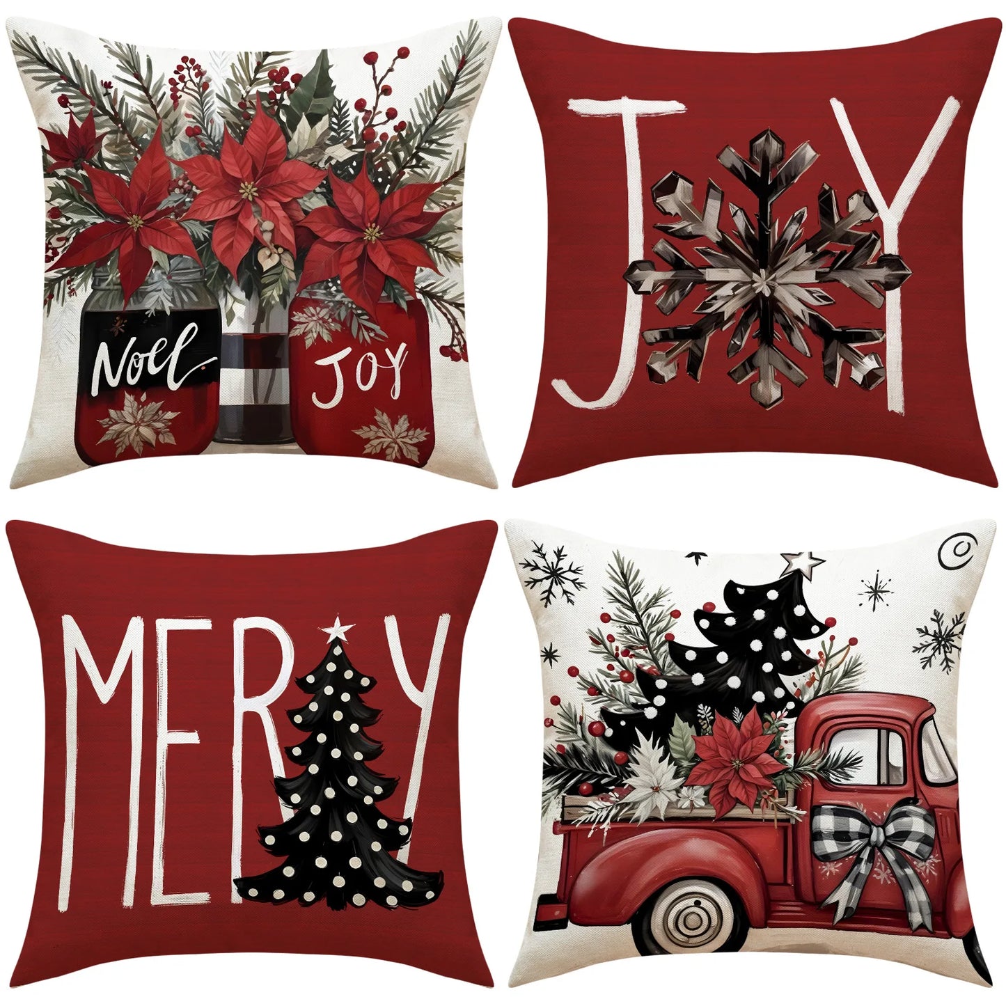 4Pcs Christmas  Decorations Pillow Covers 18x18inch, Cushion Cover Sofa Square Throw Pillow Cases Decorations Home Decor Party