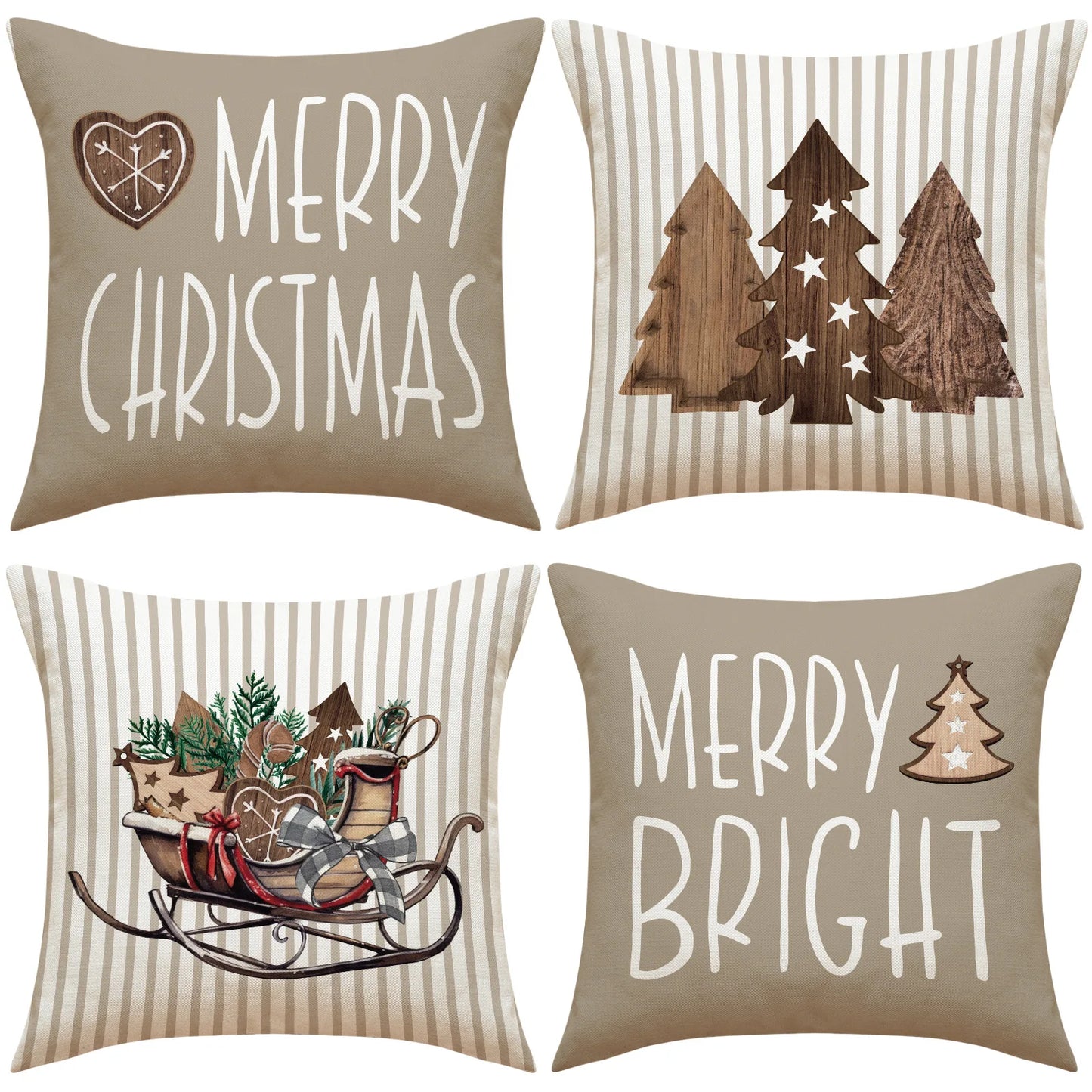 4Pcs Christmas  Decorations Pillow Covers 18x18inch, Cushion Cover Sofa Square Throw Pillow Cases Decorations Home Decor Party