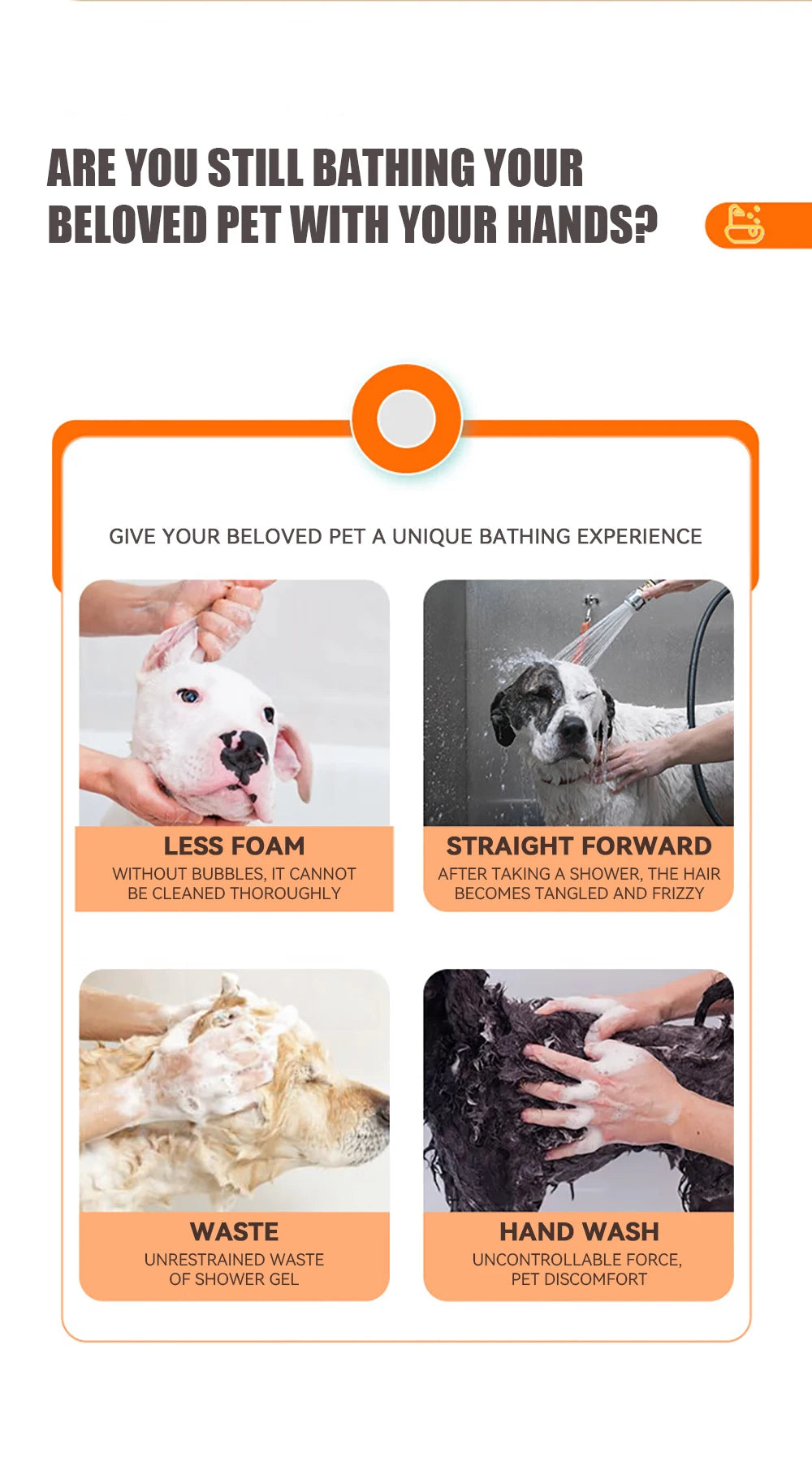 Dog Bathing Brush Pet Massage Brush Shampoo Dispenser Soft Silicone Brush Rubber Bristle for Dogs and Cats Shower Grooming Tool