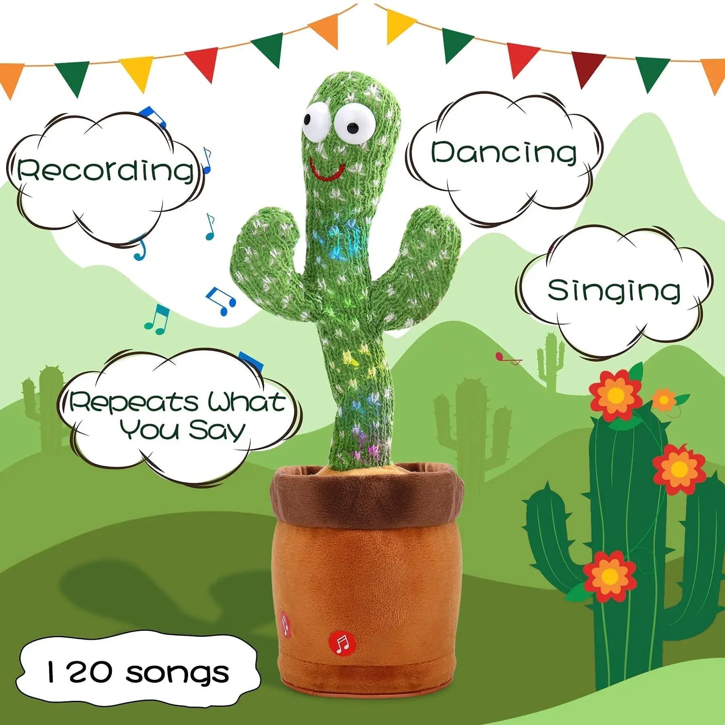 Rechargeable Dancer Cactus Glowing Dancing Electronic Plush Toys Can Sing Record Lighten for Baby Toy Education Funny Gift