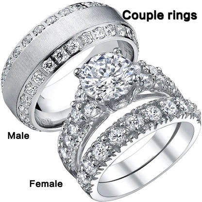 Sweet romantic couple men stainless steel ladies wedding ring set valentine's day jewelry