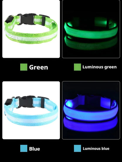 Dog Collar Nylon LED Night Safety Flashing Glow In The Dark Pet Dog Leash pet Dogs Luminous Fluorescent  dog accessories collar