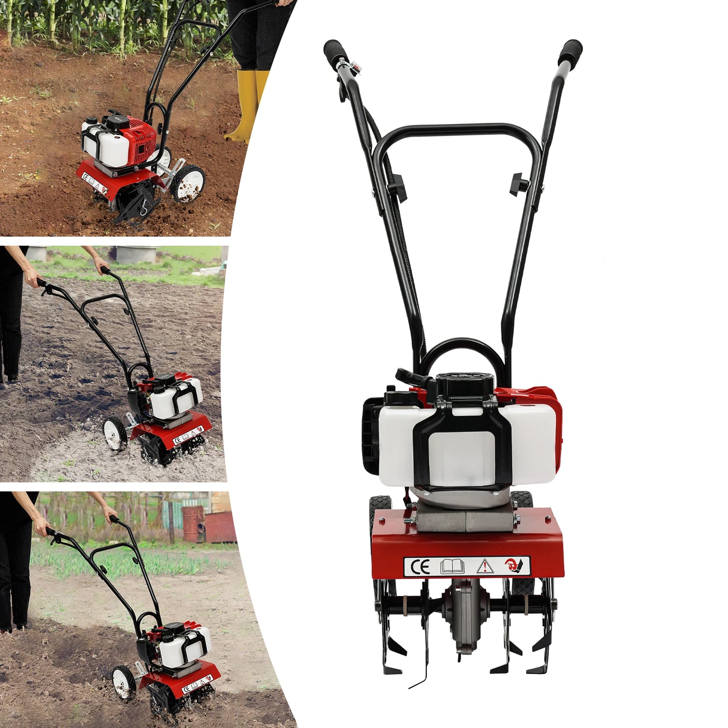 Multi-function Gas Power Tiller Cultivator Rototiller 52CC 2 Stroke Single-Cylinder 6500rpm Agricultural Tilling Tool