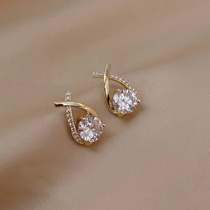 Fashion Cross Stud Earrings For Women Girls Korean Style Elegant Crystal Jewelry Ear Rings Fishtail Lady Earrings Gift