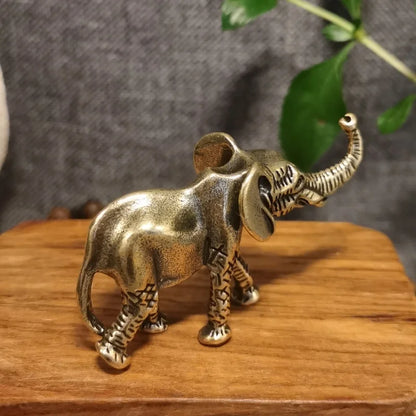 Antique Brass Elephant Tea Pet Miniature Simulation Animal Ornaments Collection Crafts Home Desktop Decorations