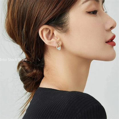 Fashion Cross Stud Earrings For Women Girls Korean Style Elegant Crystal Jewelry Ear Rings Fishtail Lady Earrings Gift