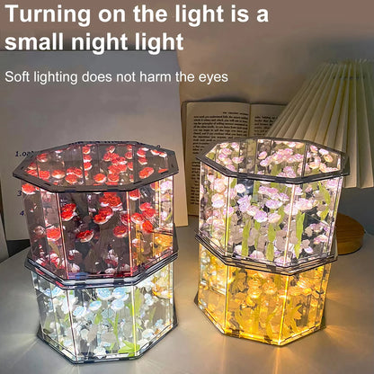 DIY Tulip Night Light Led Decorative Night Lamp Magic Cube Table Lamp and Mirror 2 in 1 for Birthday Gifts and Christmas Present