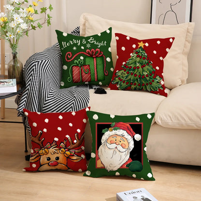 4Pcs Christmas  Decorations Pillow Covers 18x18inch, Cushion Cover Sofa Square Throw Pillow Cases Decorations Home Decor Party