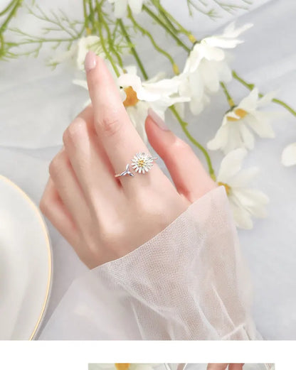 Vintage Daisy Flower Rings For Women Korean Style Adjustable Opening Finger Ring Bride Wedding Engagement Statement Jewelry Gif