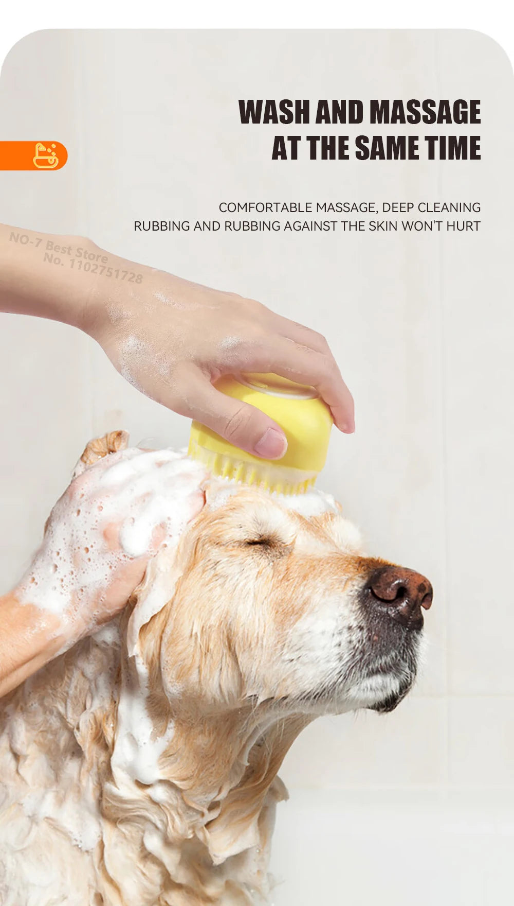 Dog Bathing Brush Pet Massage Brush Shampoo Dispenser Soft Silicone Brush Rubber Bristle for Dogs and Cats Shower Grooming Tool