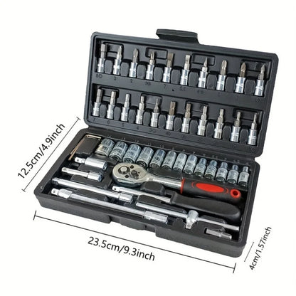 46-Piece 1/4-Inch Socket Wrench Set with Positioning Sockets Metric and Long Barsfor Automotive and Home Use  Storage Case