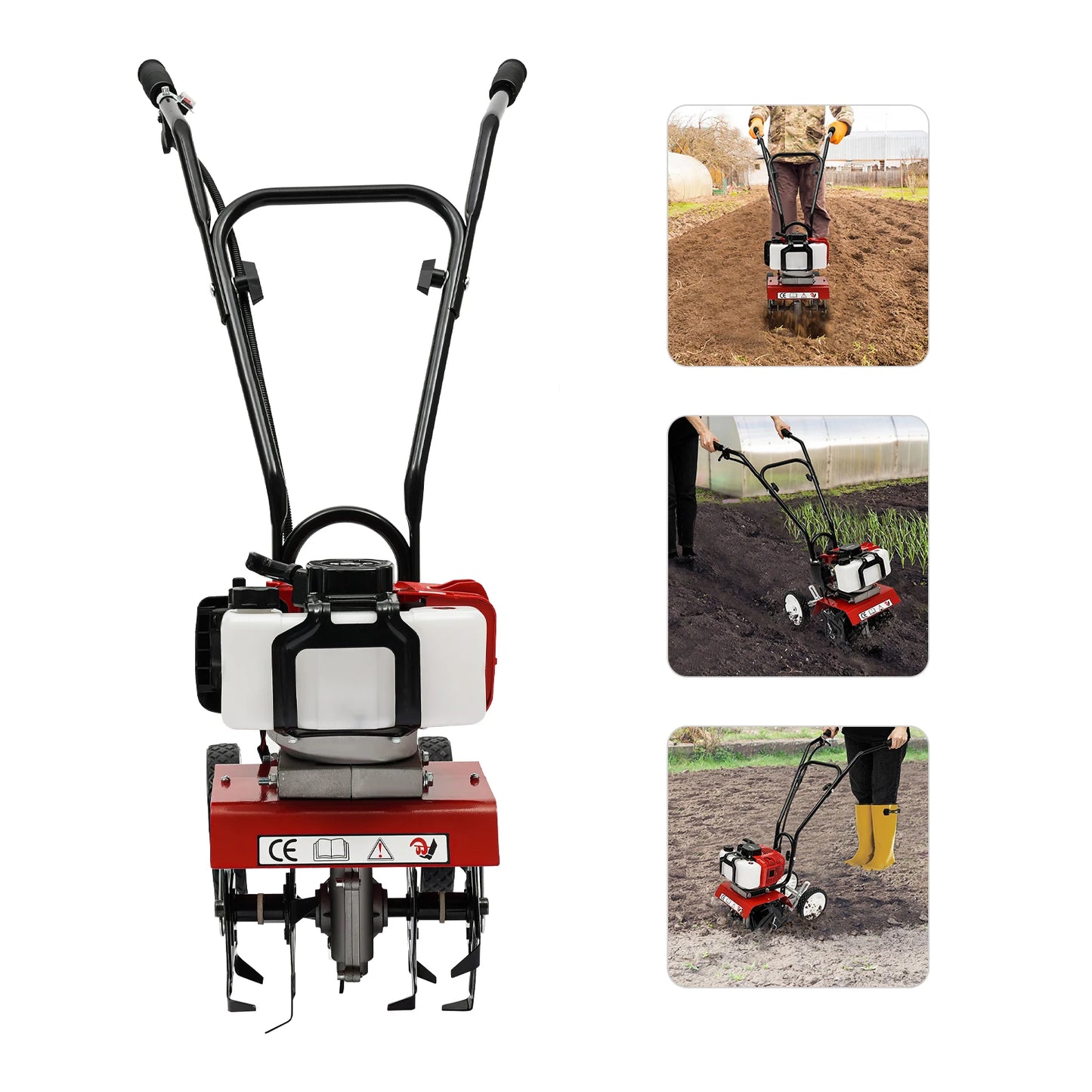 Multi-function Gas Power Tiller Cultivator Rototiller 52CC 2 Stroke Single-Cylinder 6500rpm Agricultural Tilling Tool