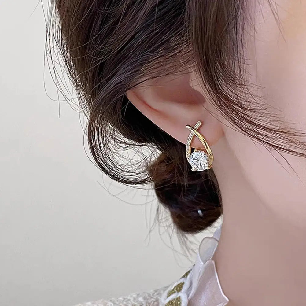 New Vintage Cross Stud Earrings For Women Girls Korean Style Elegant Crystal Jewelry Ear Rings Fishtail Lady Earrings Gift