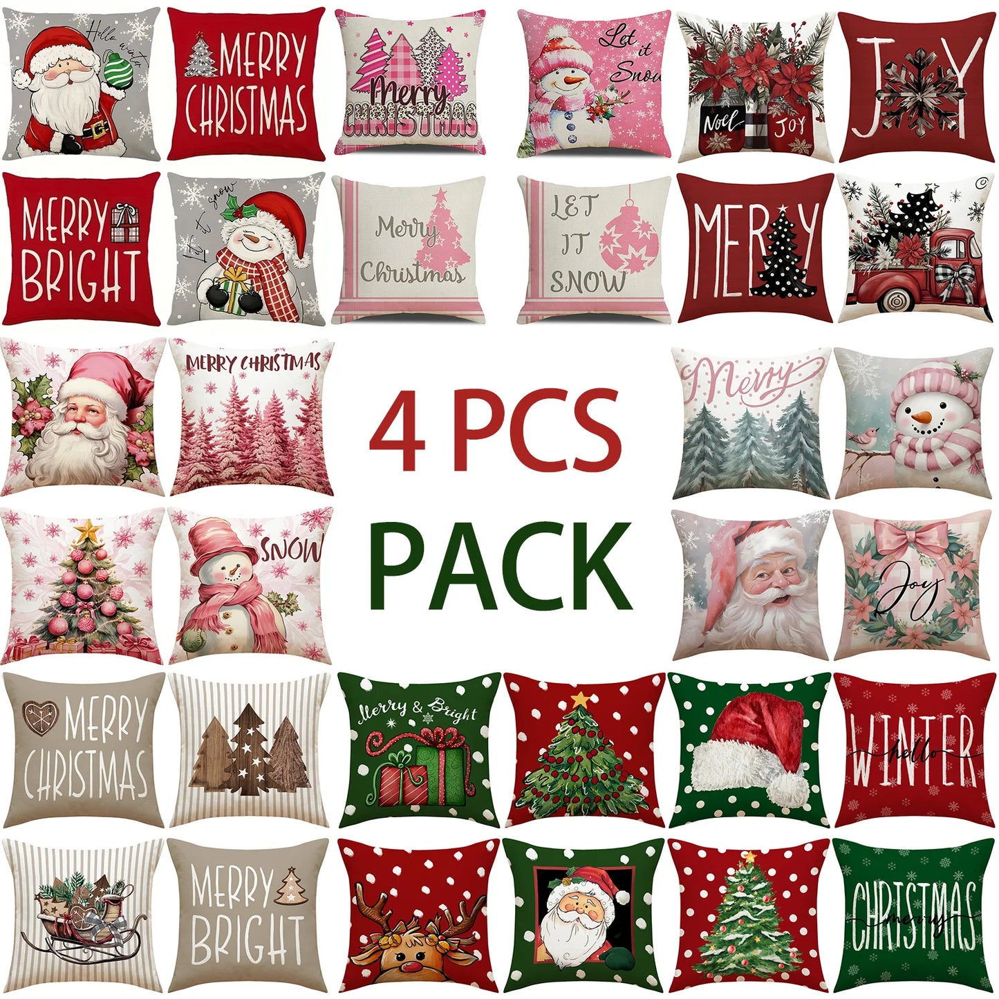 4Pcs Christmas  Decorations Pillow Covers 18x18inch, Cushion Cover Sofa Square Throw Pillow Cases Decorations Home Decor Party