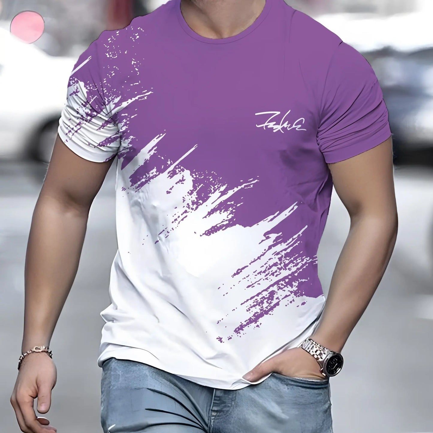 Casual Men's T-Shirt Gradient Printed Short Sleeve T-Shirt For Men 3d Text Pattern Tees Top Fashion Street Design Men's Clothing