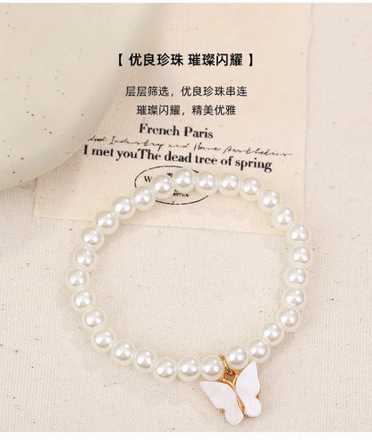 4pcs/Set Sweet Jewelry Set Butterfly Pendant Imitation Pearl Necklace for Women Pearl Earrings Girl Jewellery Women Gift