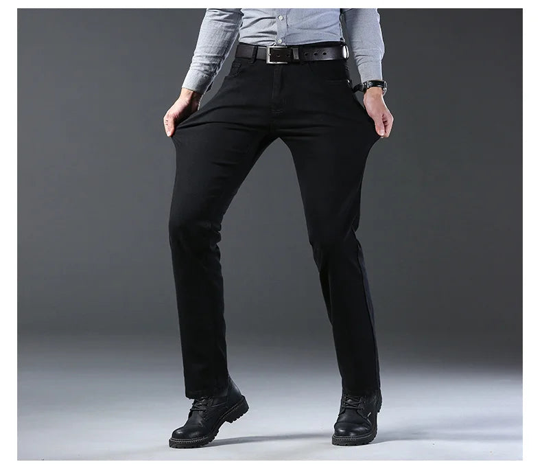 Wthinlee New Business Men's Jeans Casual Straight Stretch Fashion Classic Blue Black Work Denim Trousers Male Brand Clothing