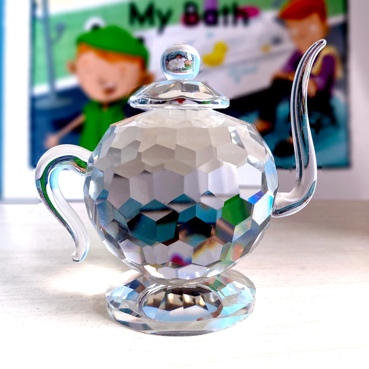 S/M/L Clear Crystal Teapot Figurines Art Collection Paperweight Glass Teapot Mini Sculpture Ornament Home Table Decor Xmas Gift