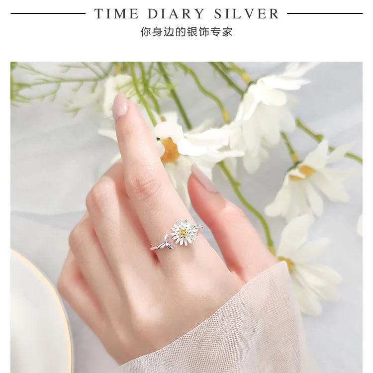 Vintage Daisy Flower Rings For Women Korean Style Adjustable Opening Finger Ring Bride Wedding Engagement Statement Jewelry Gif