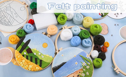 Painting Needle Felting Kits Beginners Creative DIY Wool Needle Felting Starter Kit Craft Painting Scenery Home Decoration