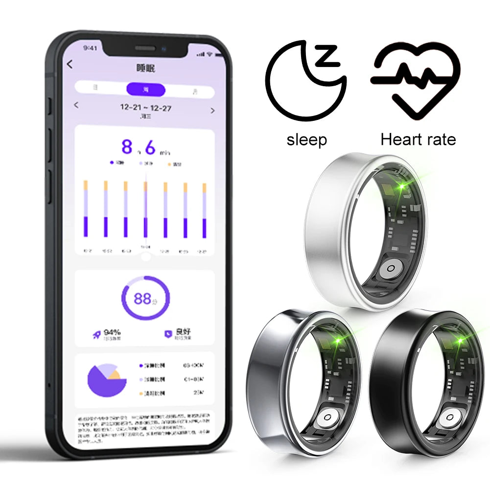 SR05 Smart Ring Health Monitor Waterproof Bluetooth5.1 Heart Rate Blood Oxygen Stress Sleep Monitoring Smart Rings for Men Women