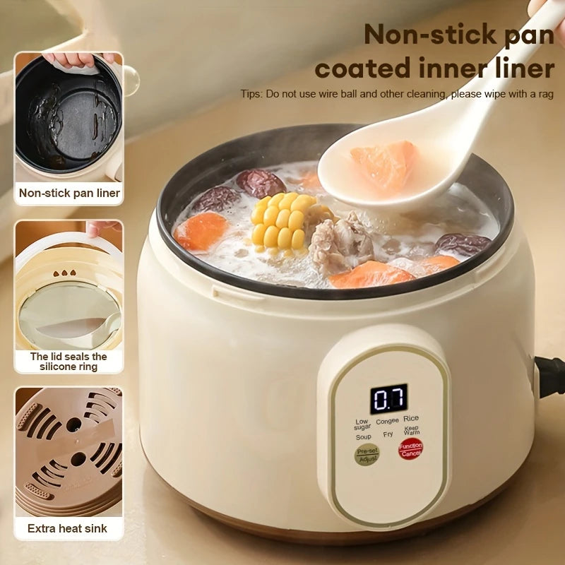 1.8L Electric Rice Cooker Portable MultiCooker Household Rice Pot Non-Stick Smart Low Sugar Cooking Machine for Kitchen and Home