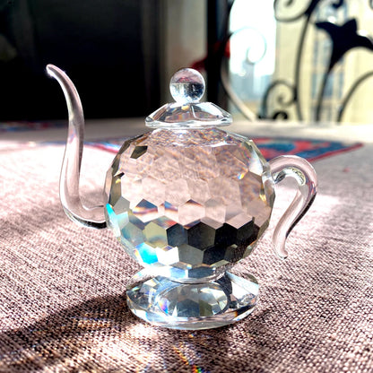 S/M/L Clear Crystal Teapot Figurines Art Collection Paperweight Glass Teapot Mini Sculpture Ornament Home Table Decor Xmas Gift