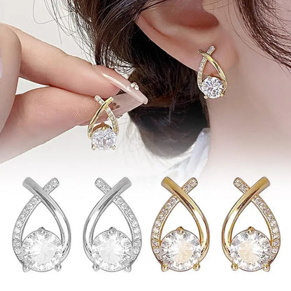 New Vintage Cross Stud Earrings For Women Girls Korean Style Elegant Crystal Jewelry Ear Rings Fishtail Lady Earrings Gift