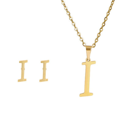 Fashion Stainless Steel A-Z Alphabet Initial Necklace 26 English Letter Earrings Necklace For Women Set Personalize Jewelry Gift